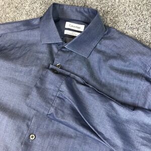 Calvin Klein Mens Slim Fit Performance Non Iron Dress Shirt Blue 16 32/33